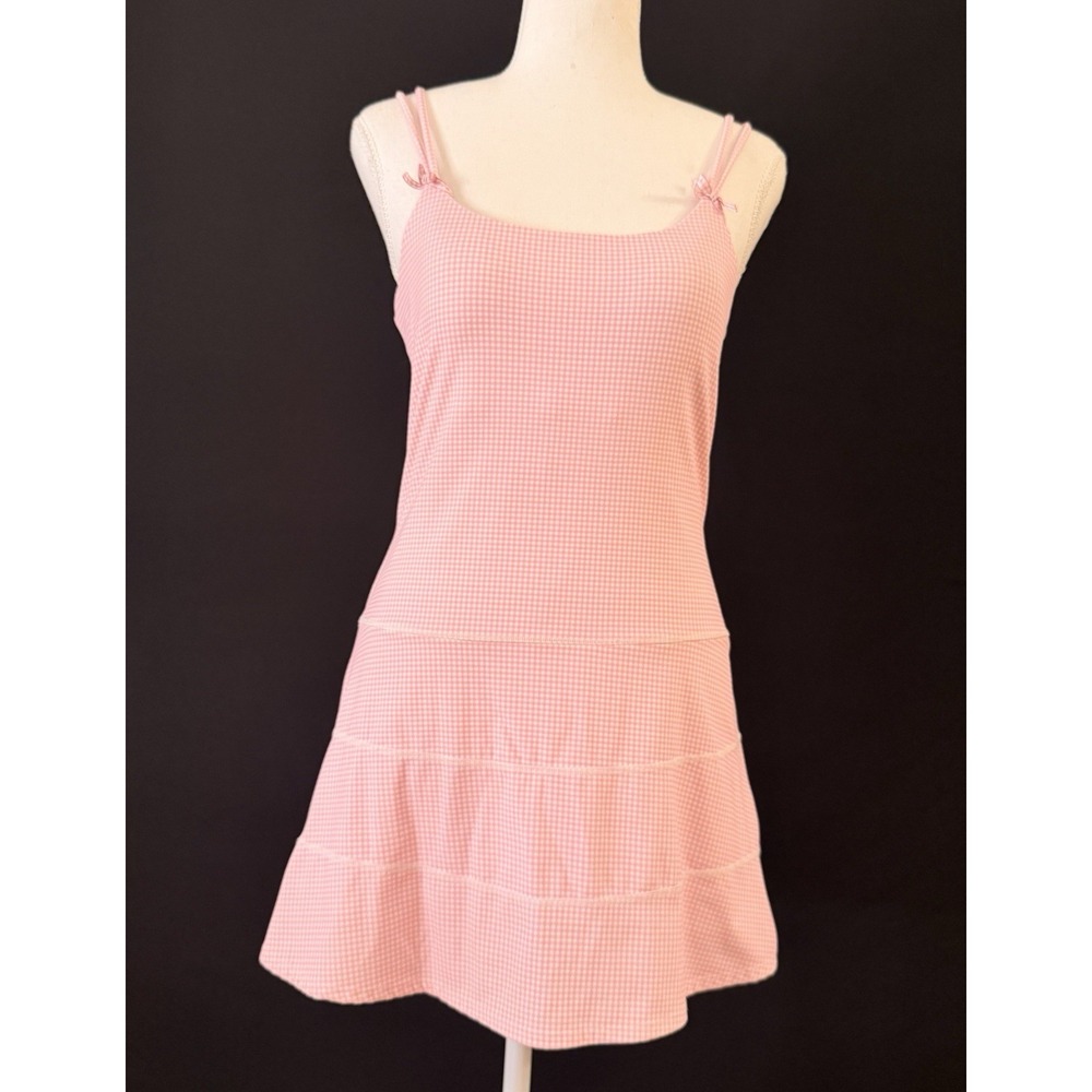 AS Revival Pink White Gingham Athletic Strappy Mini Dress Women's Size M